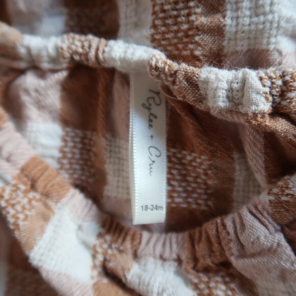 Rylee + Cru one piece, plaid long sleeve onesie, tan and white, 18-24M - Picture 4 of 4